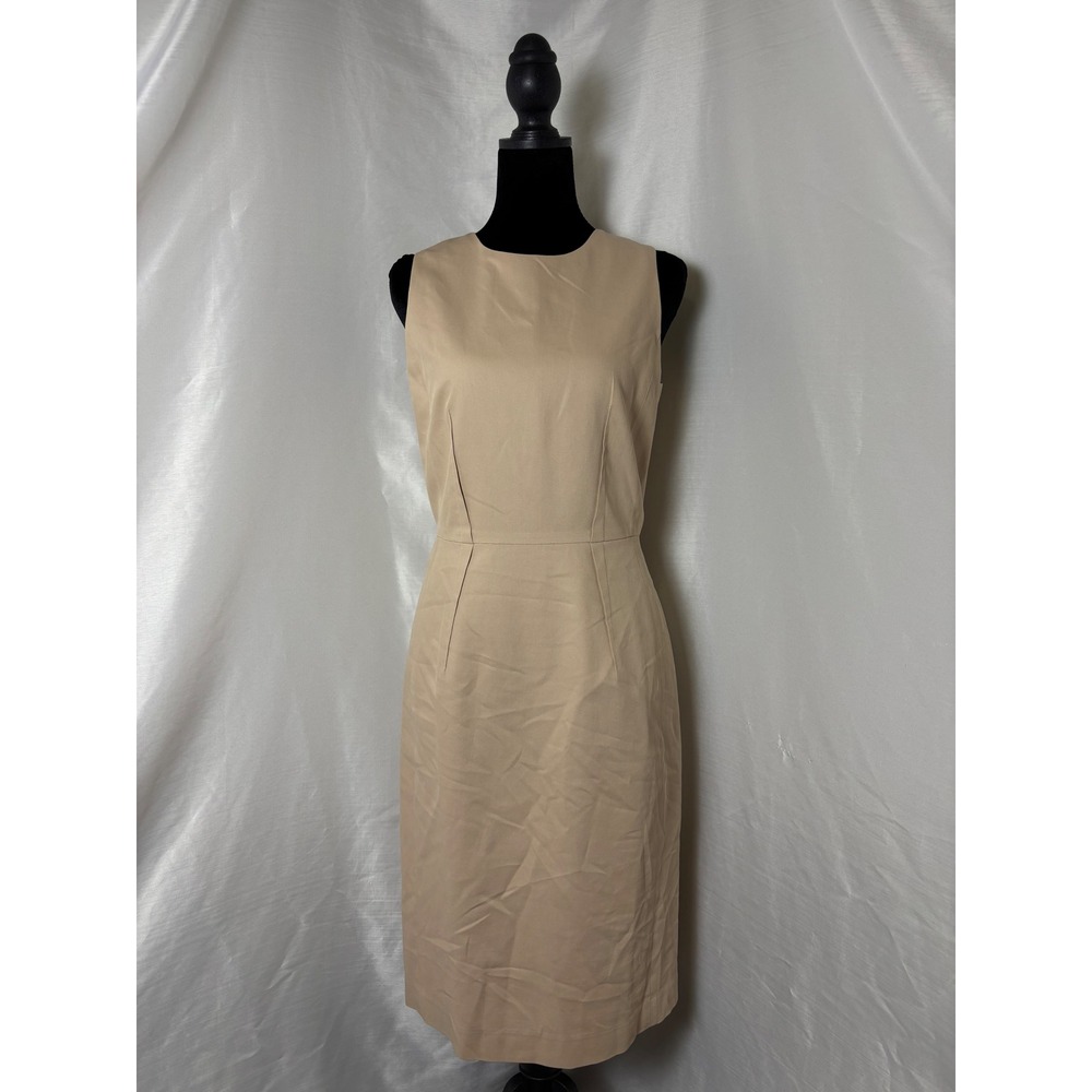 Talbots Sheath Dress Womens Size 4 Tan Beige Excellent Sleeveless Cotton Midi